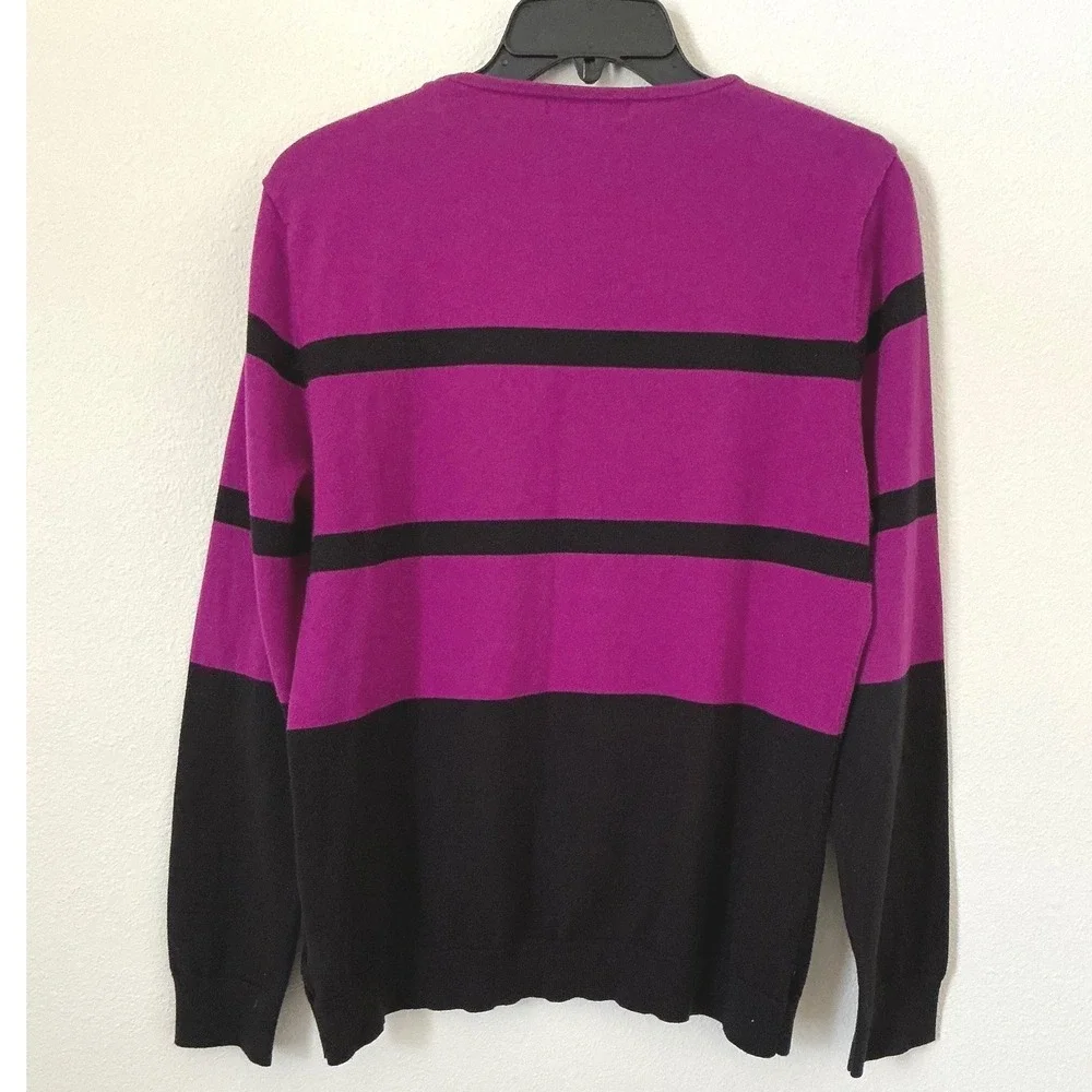 Lauren Ralph Lauren XL Pink Black Striped Gold Zip Shoulder Pullover Sweater